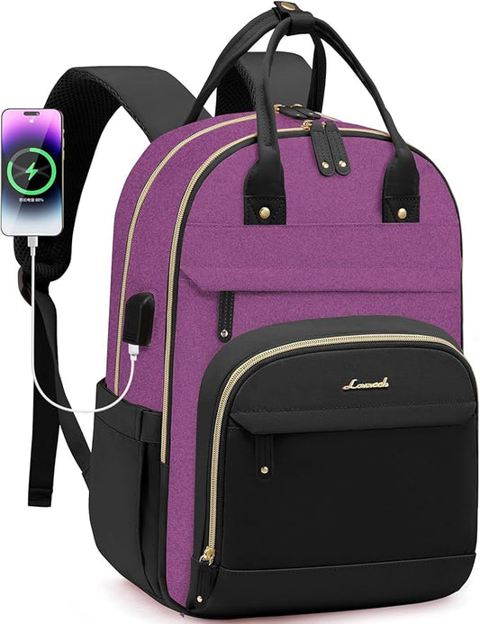 LOVEVOOK Backpack for Women,Laptop Backpack Women,Fits 15.6 Inch Laptop Bag,School Backpacks,Fashion Travel Work Anti-theft Bag,Waterproof Business Computer College Backpack Purse,Purple-Black-Black