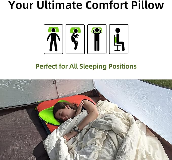 Camping Pillow - Inflatable Pillow - Travel Pillows for Backpacking & Airplane, Lumbar Support 2.0 Dual-Valve Blow Up Pillow, Ultralight Compressible, Comfortable, Ergonomic Pillows