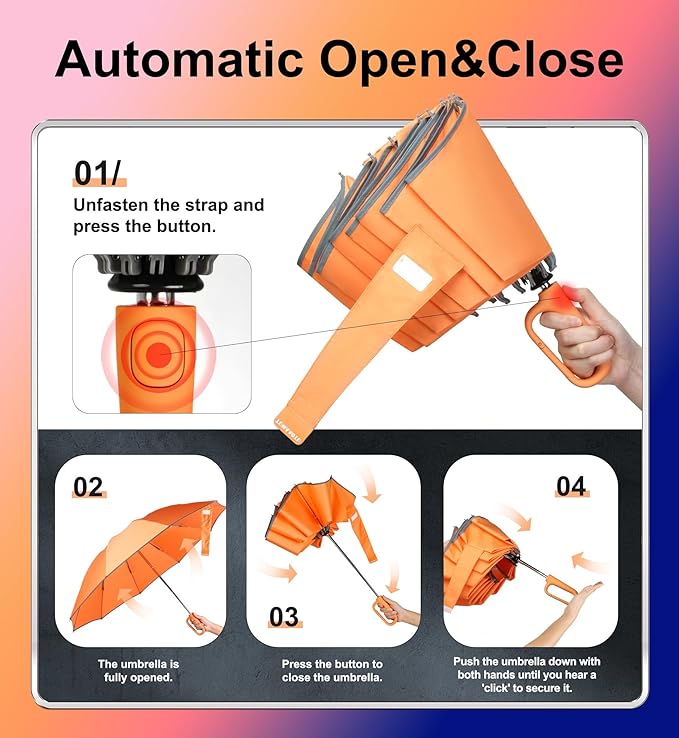 QWB TUMAAOTU Inverted Umbrella with Carabiner Handle, Compact Wind Proof Umbrellas For Rain and Sun Protection, Portable Reverse Folding Umbrella, Car Umbrella for Women Men, 10 Ribs