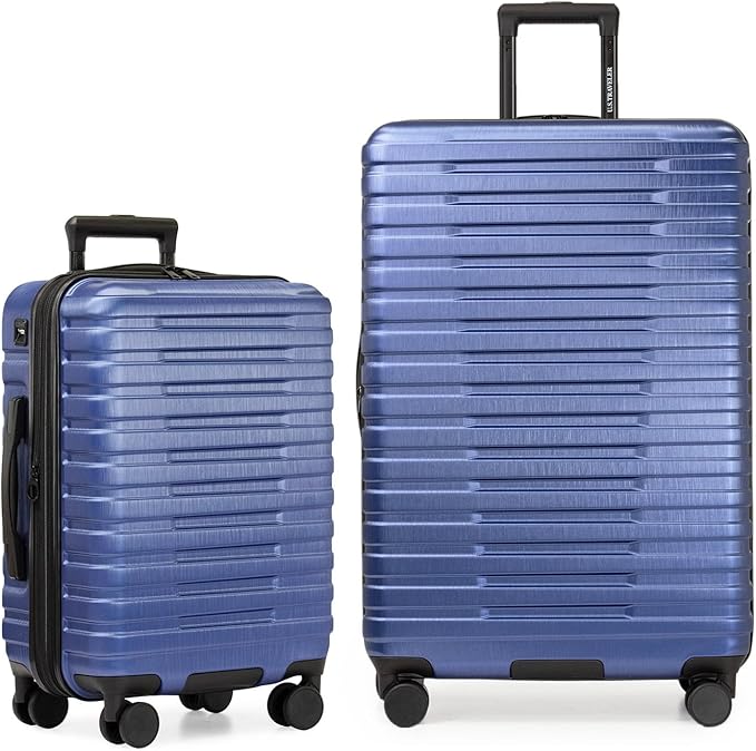 U.S. Traveler Boren Expandable Hardside Rugged Travel Luggage with 8 Spinner Wheels, Navy, 2-Piece Set
