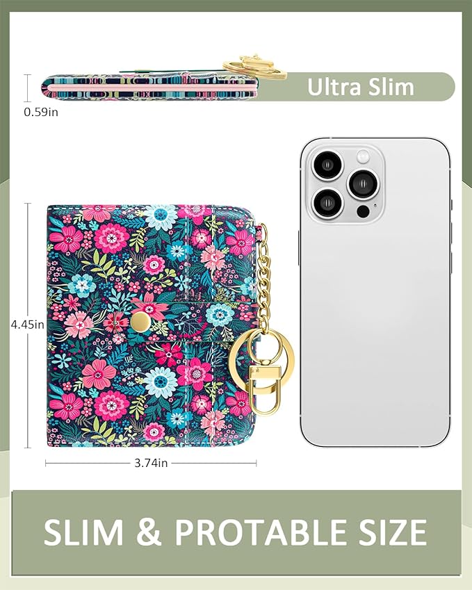Aiawoxc Womens Wallet, RFID Small Wallets for Women, Slim Compact Credit Card Holder, Cute Leather Bifold Ladies Purse with Zipper Coin Pocket and ID Window, Colorful Flowers