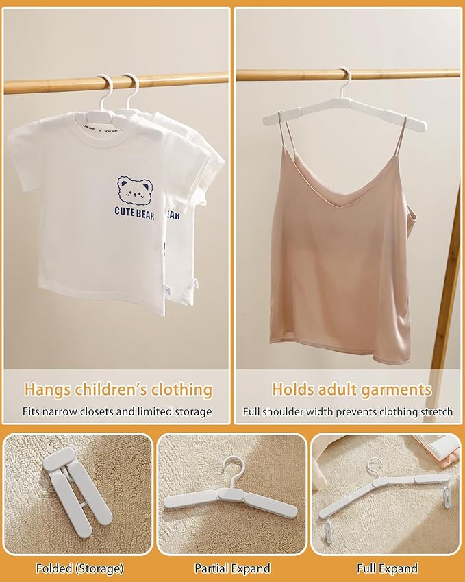 Foldable Travel Hanger with Clips - 5 Pack Portable Collapsible & Space-Saving Hangers for Cruise Suitcase, White