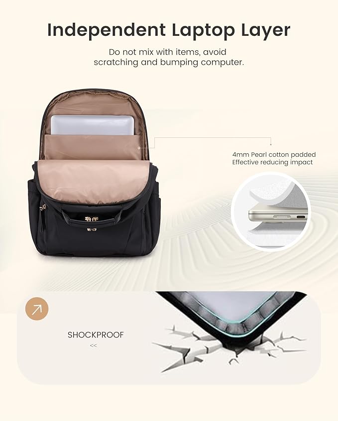 LOVEVOOK Laptop Backpack for Women, 15.6" Work Backpack Purse, Travel Personal Item Bag, Carry On Business Computer Bag, Casual Daypack for Office, School, or Gift, Cream Chestnut Brown