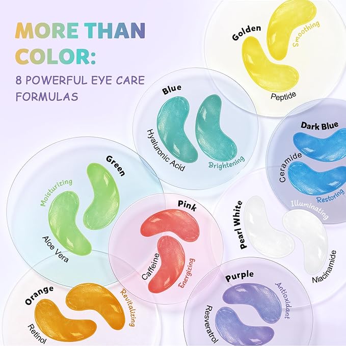 Under Eye Patches Variety Pack (24 Pairs), Easter Gifts for Women, Eye Masks for Dark Circles Puffy Eyes With 8 Colors (3 Pairs/Color), Vegan Skin Care Gifts for Women