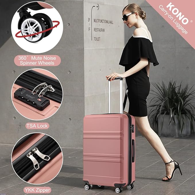 Kono 28 Inch Luggage Expandable Suitcase with Spinner Wheels TSA Lock Lightweight PC+ABS Hardside Large Checked Luggage Durable Rolling Suitcase Nude/Rose Pink