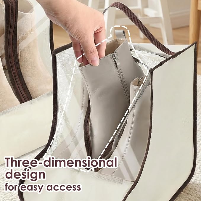 Portable Boots Storage Bag, Beige Dust Proof Boots Protector Carry Bag with Handle Shoe Dust Organizer Packing for Travel and Daily Use(Medium)