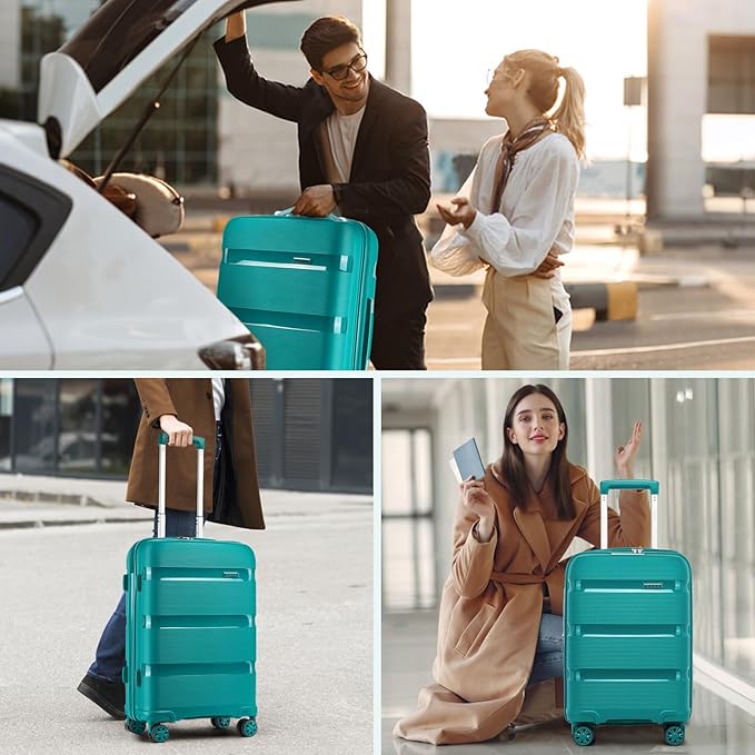 Kono Carry On Luggage 20 Inch Expandable 22x14x9 Airline Approved Hard Shell Travel Trolley 4 Spinner Wheels Lightweight Polypropylene Suitcase with TSA Lock, Turquoise