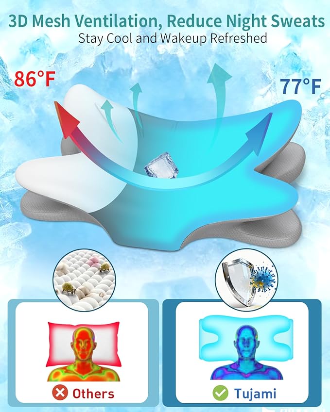 Cervical Neck Pillow for Pain Relief - Ergonomic Pillow Memory Foam Pillows for Sleeping, Cooling Orthopedic Neck Support Pillow, Contour Cervical Pillow Bed Pillow for Back Stomach Sleepers
