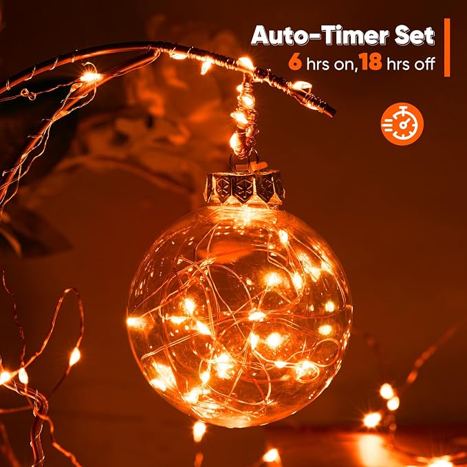 Ariceleo 4 Pack 32.8 Ft. Battery Operated Outdoor String Lights with Remote & Timer, LED Orange Fairy Lights, Waterproof Twinkle Lights for Bedroom, Dorm, Mason Jar, Wedding, Party, Christmas