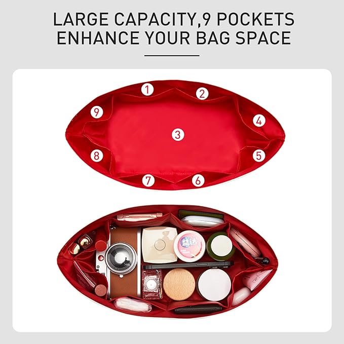 Purse Organizer Insert Compatible with Lv N.everfull MM Bag, Premium DopontPaper Bag Organizer Lightweight Water Resistant Purse Insert Divider Shaper for Tote Handbags, White-red/L