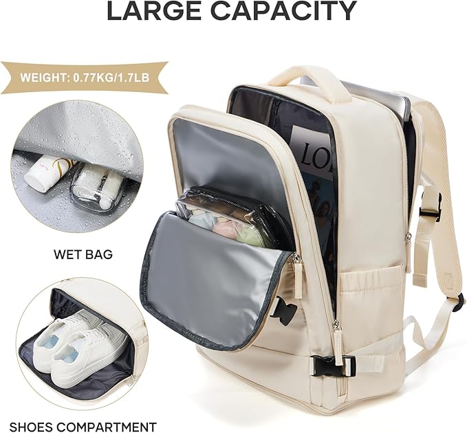 coowoz Travel Backpack For Women Men,Carry On Backpack,Hiking Backpacks Waterproof Outdoor Sports Rucksack Casual Daypack travel essentials（Off White）