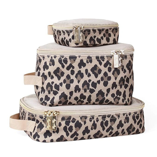Itzy Ritzy Packing Cubes For Travel – Set of 3 Packing Cubes or Travel Organizers – Each Cube Features a Mesh Top, Double Zippers and a Fabric Handle (Leopard)
