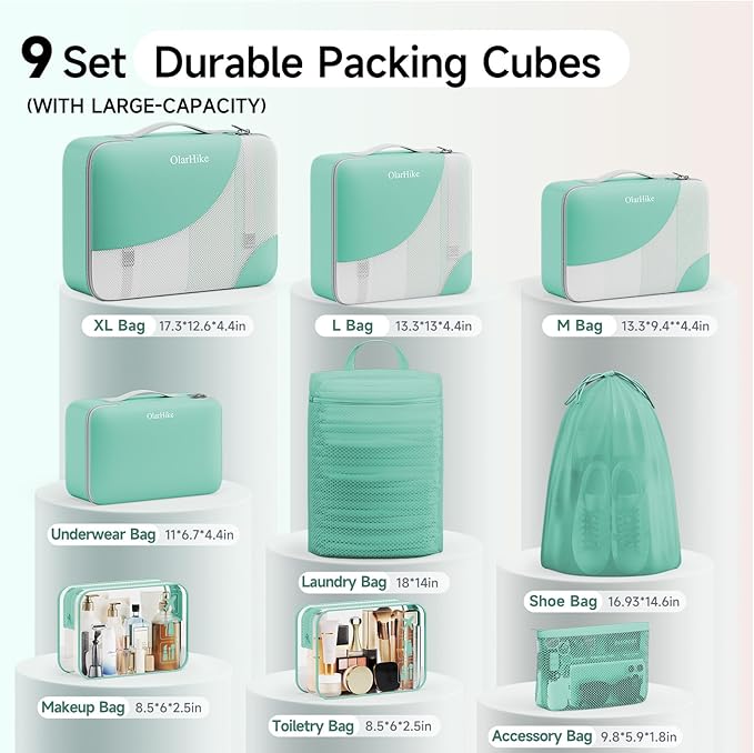 11 Set / 9 Set Packing Cubes for Travel,Gifts for Women Mom Kids,TSA Approved Bags for Makeup, Cosmetic, Toiletry, Organizers for Suitcase Carry On,Cruise Essentials Airplane Accessories,Sky Blue