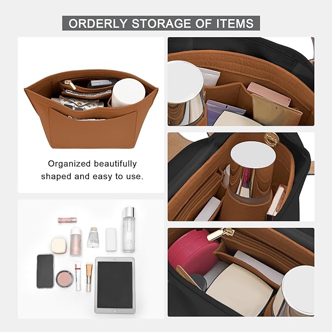 LOUKAYCCI Purse Organizer Insert for Le Pliage Small Handbags Insert Organizer (Brown, Small)