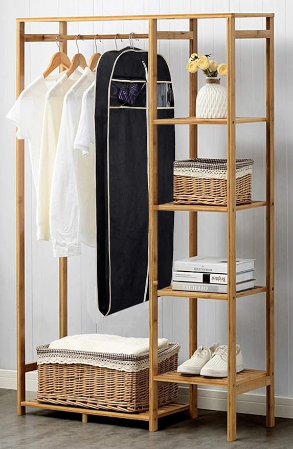 MISSLO 50" Gusseted Travel Garment Bag with Clear Zipper Pouch Breathable Dress Storage Garment Cover for Hanging Full Length Coat, Long Jacket, Suit with Tails