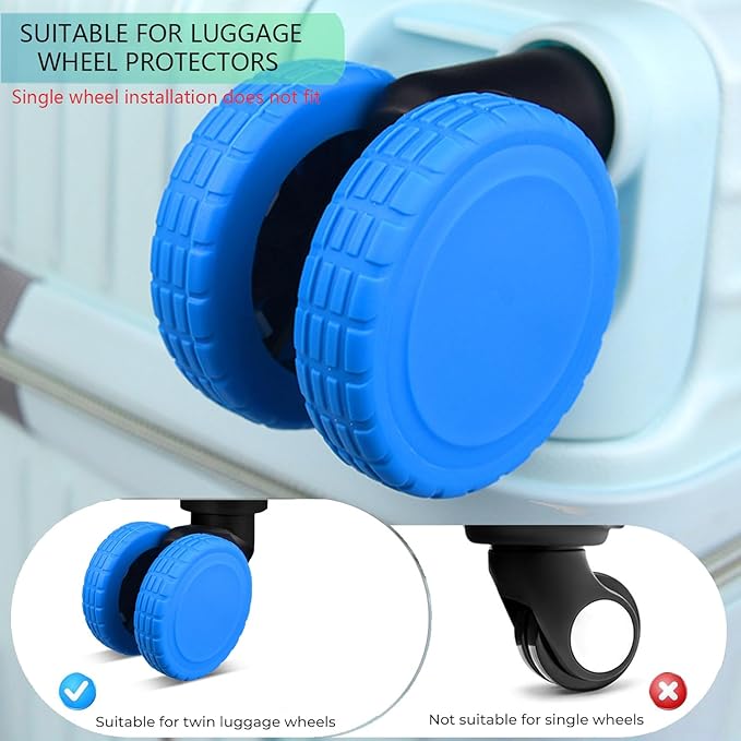 Coraltree 8Pcs Luggage Wheel Covers Silicone Protectors for 2-2.2" Spinner Wheels, Wear-Resistant & Anti-Noise Travel Accessories, Blue