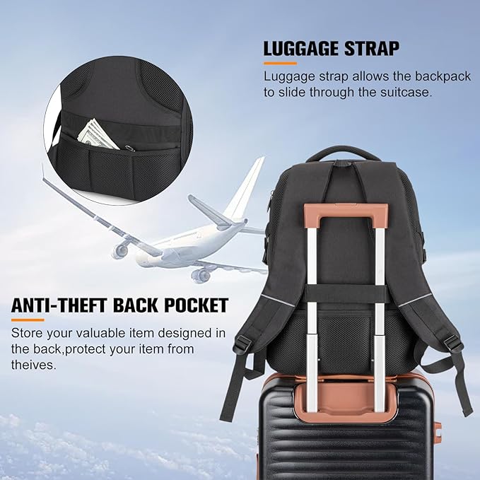 48L Expandable Laptop Backpack, Anti-thief Travel Backpack, Airline Approved Business Waterproof Carry on Luggage, Fits 17.3" Laptop for Men Women