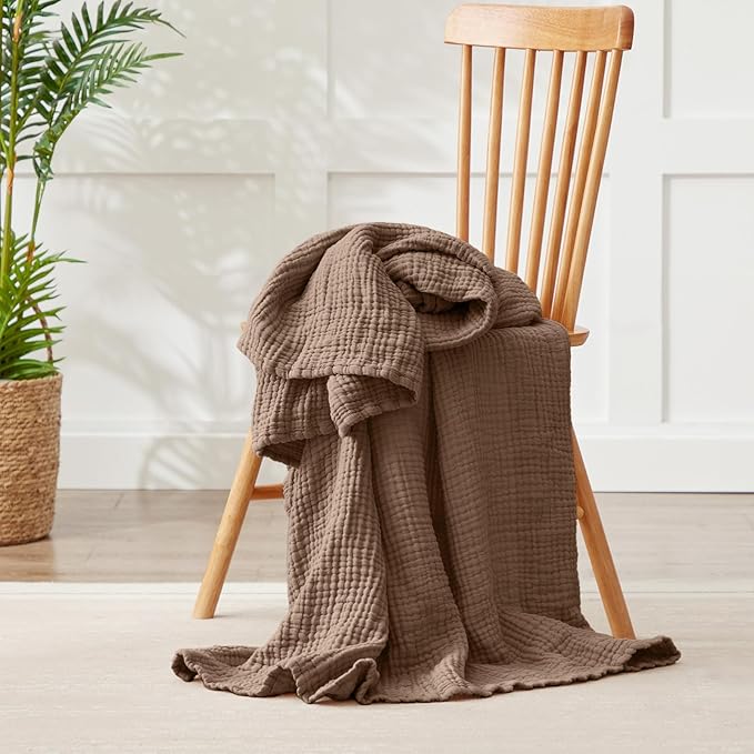 100% Cotton Muslin Blanket 40" x 40", Breathable and Lightweight Cotton Throw Blankets, Soft Cooling Summer Gauze Blanket for All Season, Tan