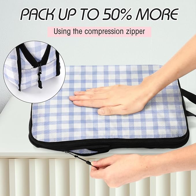 5 Pack Compression Packing Cubes for Travel Space Saving Cubes Luggage Organizer for Suitcase(Plaid,S)
