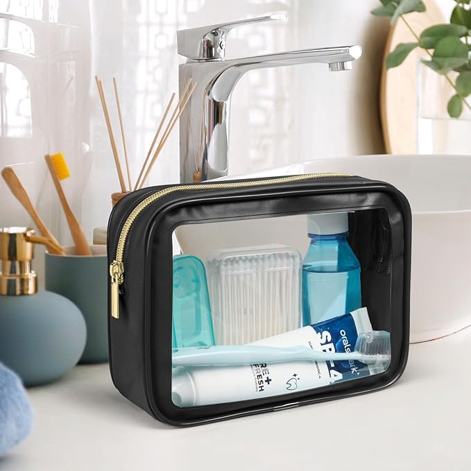 PACKISM Clear Makeup Bag - TSA Approved Toiletry Bag for Carry-on & Checked Luggage, Water Resistant Car Storage Organizer with Reinforced Seams