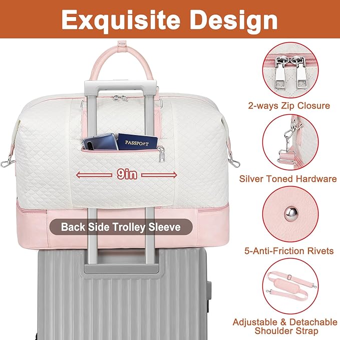 Travel Weekender Bag for Women, 21" Overnight Bag with Shoe Compartment 50L Large Travel Duffel Bag Carry On Tote for Weekend, Overnight, Business Trips, Water Resistant