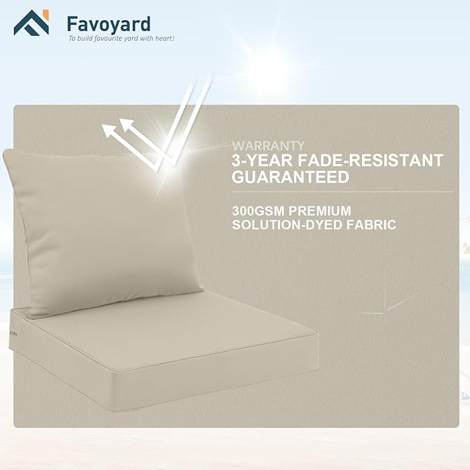 Favoyard Outdoor Seat Cushion Set 19 x 19 Inch Waterproof & Fade Resistant Patio Furniture Cushions with Removable Cover Deep Seat & Back Cushion with Tie Straps for Chair Sofa Couch