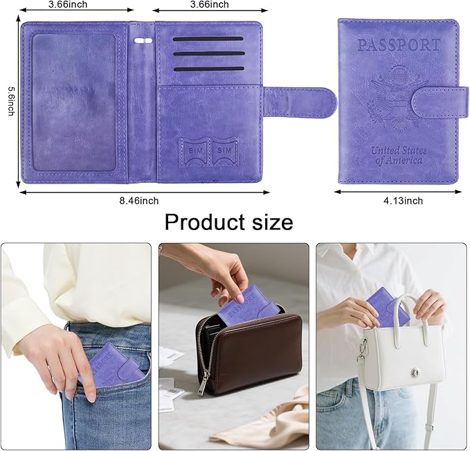 Sizobi Passport Holder for Travel, RFID Passport Cover Wallet for Women Men, Leather Passport Book Card Holder Case for International Travel Must Haves Accessories,Cruise Ship Essentials Gifts, Purple