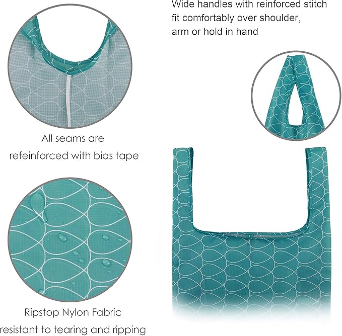 BeeGreen Geometry Reusable Grocery Bags Bulk 6 Packs X-Large, Reusable Shopping Bags Foldable for Groceries, Vegetables, Fruits Watertight Bulk Tote Bags Washable For Women and Men