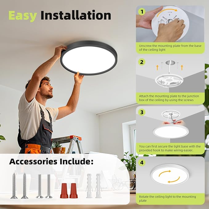 hepside LED Flush Mount Ceiling Light, 15Inch 30W LED Ceiling Lights Fixture,5 Color Temperatures in One,Ultra-Thin Flush Mount Light Fixture for Closet Bathroom Hallway Bedroom Laundry