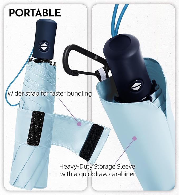 Windproof Travel Umbrella for Rain - 43" Compact Folding Umbrella, Reinforced Strong Frame, Lightweight Portable Parasol with UPF 100+ UV Sun Protection, Cruise Ship Essentials