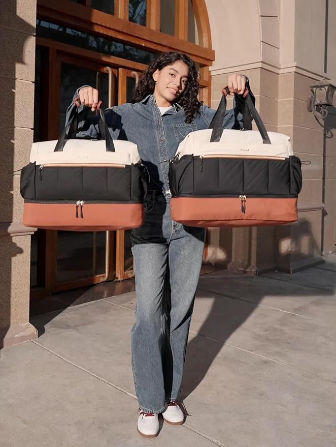 LOVEVOOK Travel Duffel Bag, Weekender Bags for Women, Large Overnight Bags with Shoe Compartment, 47L Carry on Gym Hospital Bag with Wet Pocket, 2 Pcs