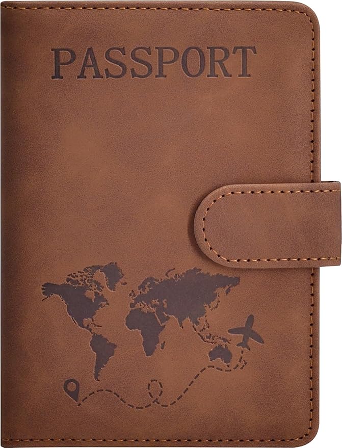 Passport Holder, Passport Cover with Credit Card Slot and Boarding Pass Slot Combo, Passport Wallet Case Book Travel Must Have, RFID Blocking Leather Travel Accessories, Brown