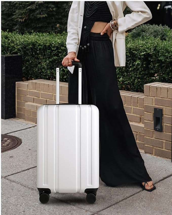 LUGGEX Carry On Luggage 22x14x9 Airline Approved, L2 100% PC Hard Shell Travel Suitcase with Smooth Spinner Wheels, TSA Lock (EX-Core, White, 20 Inch, 40L)