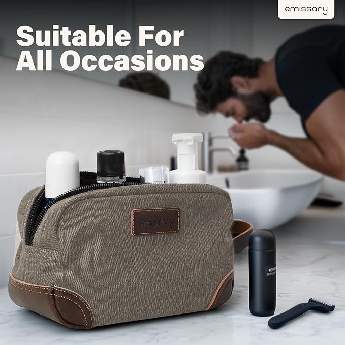 emissary Mens Travel Toiletry Bag, Dopp Kit for Men, Travel Bathroom Shaving Kit Bag for Men,Kit Small Bag for Travel (Light Gray)