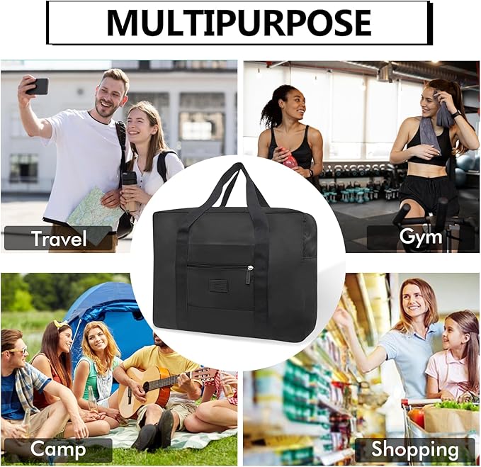 Travel Duffel Bag Lightweight Foldable Travel Bag for Women and Men Waterproof Tote Carry On Luggage Bag Weekender Overnight Bag (Black)