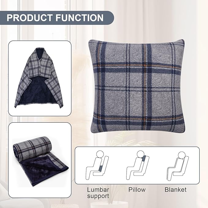 forestfish Wearable Blanket Compact Pillow 2-in-1, Lap Blanket Poncho with Button Plaid Throw Cushion for Home Office Sofa