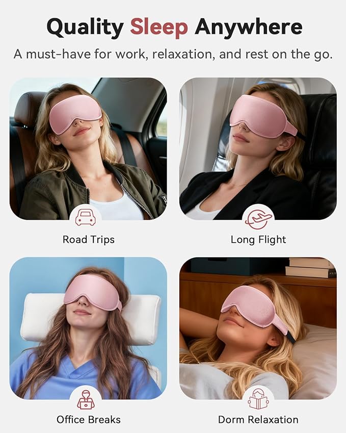 Weighted Blackout Sleep Mask for Women, 3D Contoured Zero Eye Pressure, Lash-Friendly Deep Eye Cups, Adjustable Slide Buckle Strap, Night Shift Nurse Essentials for Day Sleep & College Dorm Naps(Pink)