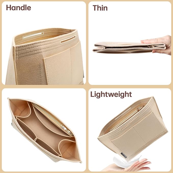 OPPOSHE Purse Organizer Insert for Longchamp Le Pliage, Premium Felt Long Champ Bag Handbag Women, Tote Organizer Insert with 6 Compartments (Small, Beige)