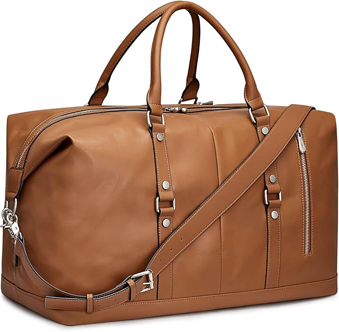 S-ZONE Genuine Leather Women Travel Duffle Weekender Overnight Weekend Carry on Shoulder Tote Bag
