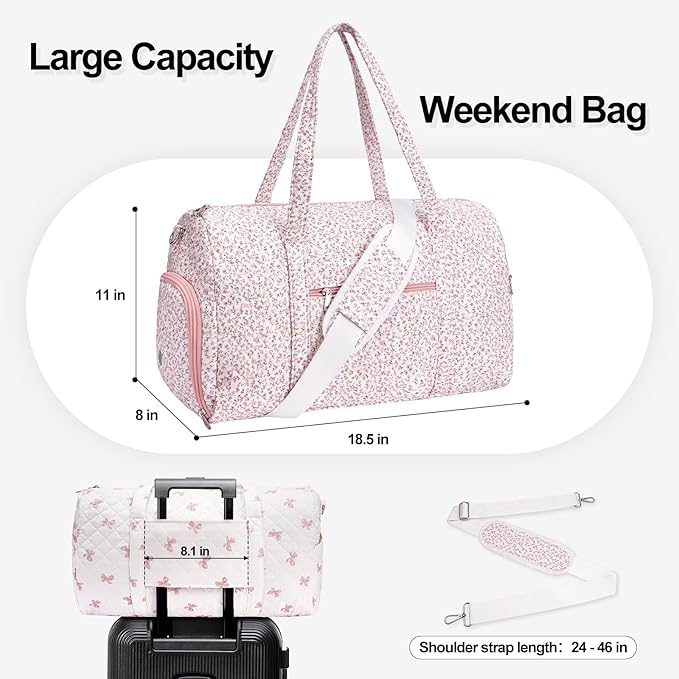 Gym Bag for Women, Cute Duffle Bag, Quilted Duffle Bag for Travel, Floral Duffle Bags, Weekend Bag with Zipper Pocket Dance Bag Organizer