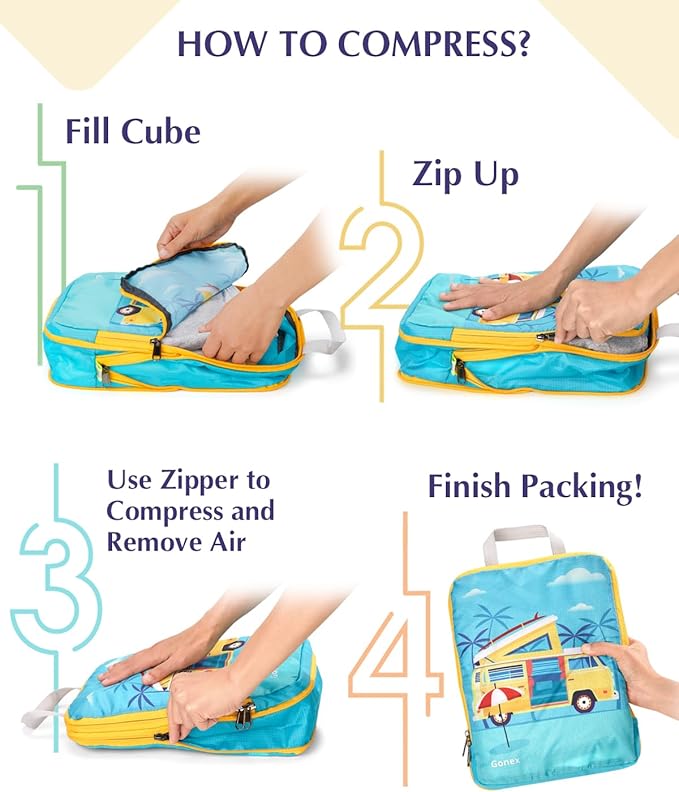 Gonex Compression Packing Cubes, 6pcs Expandable Storage Travel Luggage Bags Organizers with Shoe Bag Laundry Bag, Travel Cubes for Suitcase Carry On (RV)