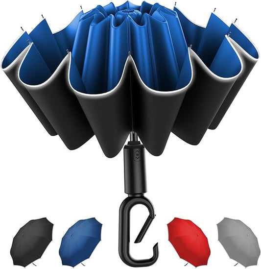 Windproof Compact Travel Umbrella,Large Strong but Light Portable and Automatic Folding Rain Umbrella, small inverted for travel size
