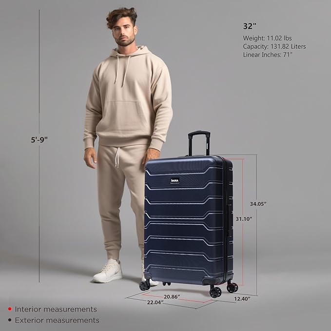 InUSA TREND Luggage with Spinner Wheels | Durable lightweight Hardside Suitcase, Travel Bag with Handle and Trolley | 32-inch Extra-Large Checked luggage | Blue