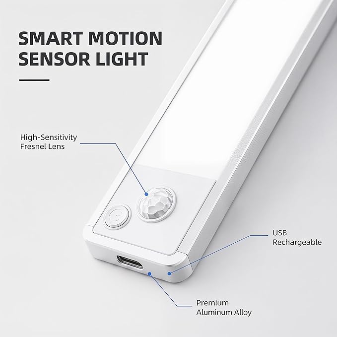 Under Cabinet Motion Sensor Lighting: Dimmable Rechargeable Lights Indoor - Battery Operated Lights - Undercabinet Wireless Closet Light Magnetic Led Light for Kitchen Home Bathroom Counter 5 Pack