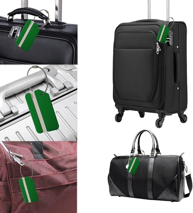 Aluminum Luggage Tags, Luggage Tag Holders for Travel Luggage Baggage Identifier by Ovener (2Pack Green)