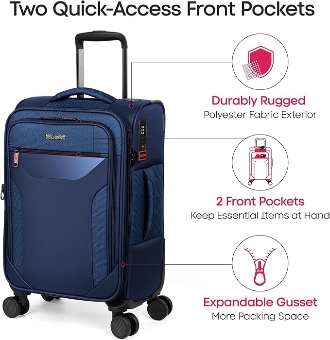 3PCS Set Softside Luggage Sets w/ Spinner Wheels,Expandable 20% Suitcase Upright Spinner Softshell w/TSA LOCK, Lightweight Durable Rolling Travel Luggage Set for Men/Women（Navy,22in/28in/32in）
