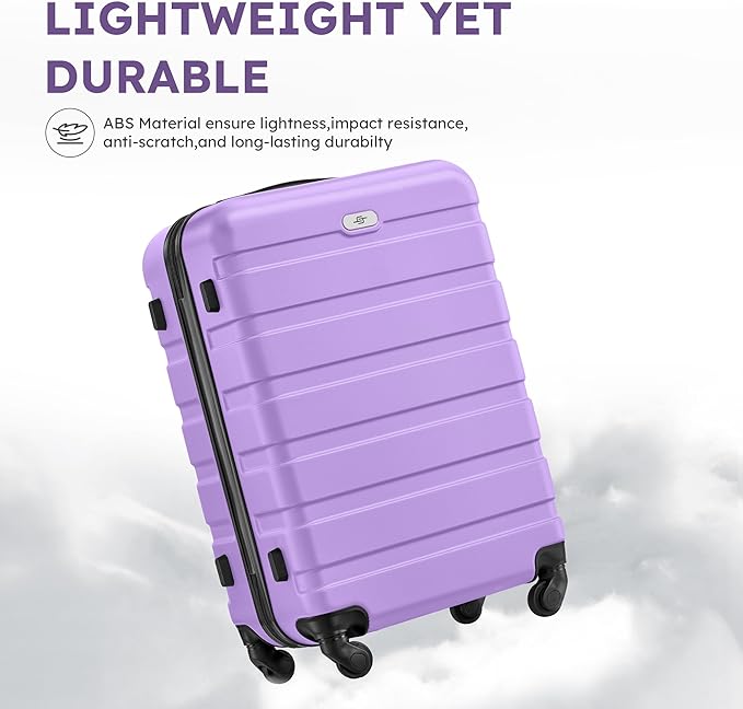 Suitour 4 Piece Luggage Sets, Hard Shell Suitcase Set with Spinner Wheels 16 20 24 28inch Travel Sets(Purple)