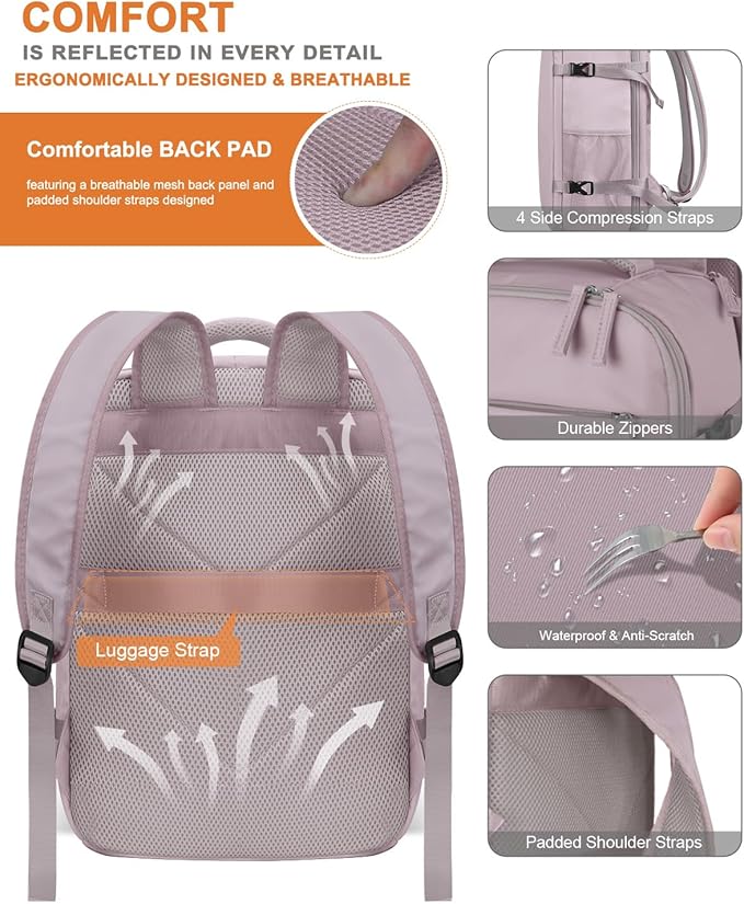 Capolo Travel Backpack for Women Men Waterproof Laptop Backpack Airlines Approved Personal Item Backpack Bag Computer Bookbag for Business, Work, Traveling Fits 15.6 Inch Laptop(Dark Purple)
