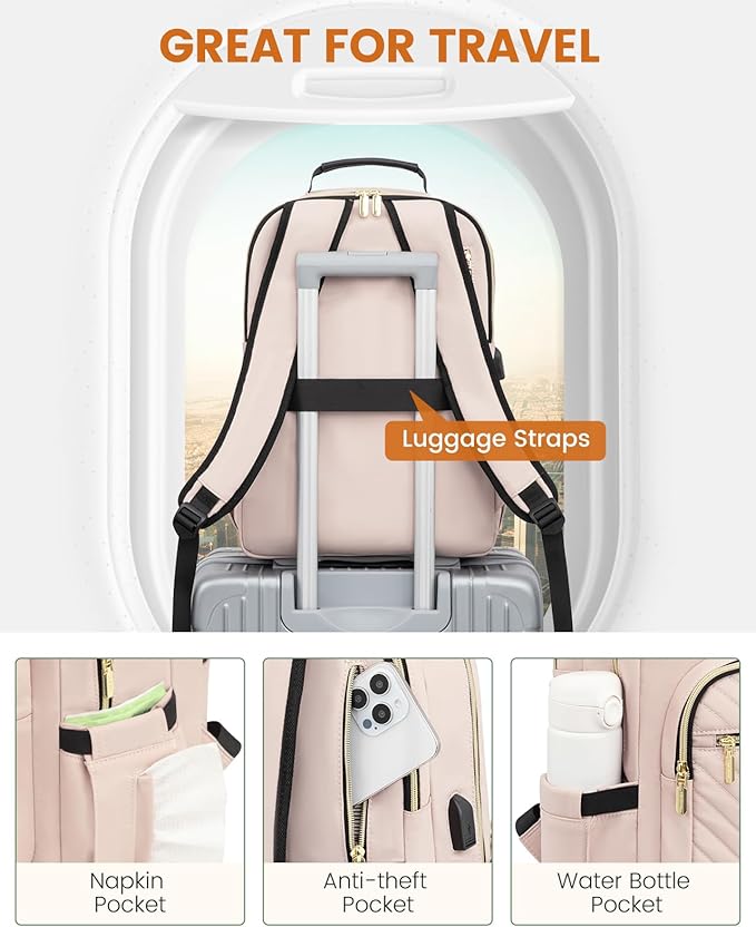 LOVEVOOK Laptop Backpack for Women, Travel Computer Work Bags with 17-inch Laptop Compartment, College School Student Bag Teen Backpacks For Girls, Outdoor Carry On Backpack Purse, Antiquewhite
