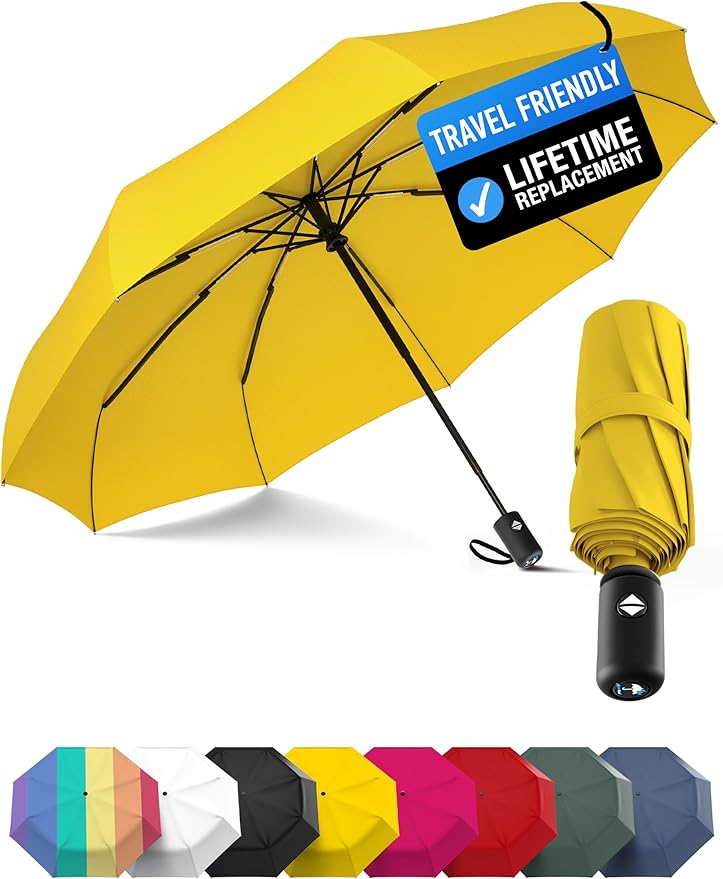 Rain-Mate Windproof Compact Umbrellas for Rain - Strong Reinforced Fiberglass Rib Design & Auto Open & Close - Portable Folding Travel Umbrella - Lightweight & Packable for Women & Men, Easy Collapse